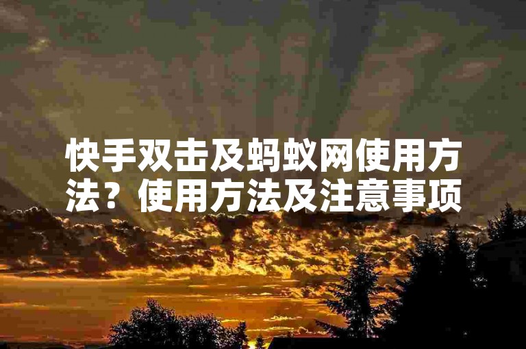 快手双击及蚂蚁网使用方法？使用方法及注意事项详解教程。