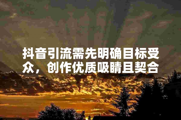 抖音引流需先明确目标受众，创作优质吸睛且契合用户兴趣的内容。