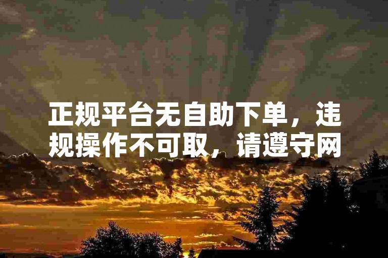 正规平台无自助下单，违规操作不可取，请遵守网络规范。