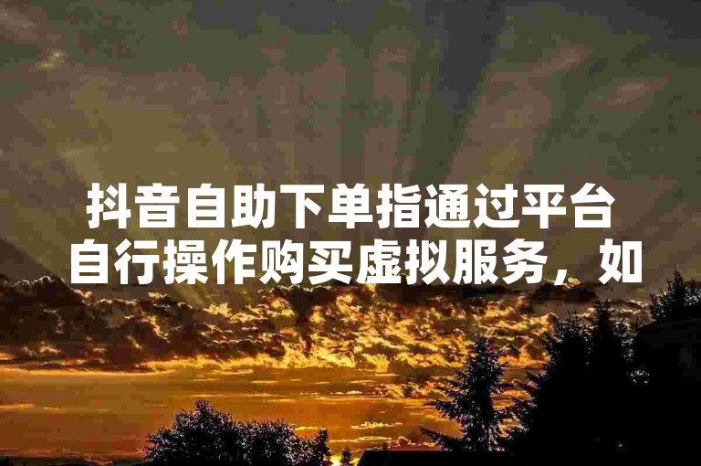 抖音自助下单指通过平台自行操作购买虚拟服务，如推广等。