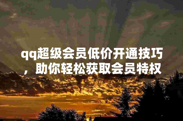 qq超级会员低价开通技巧，助你轻松获取会员特权