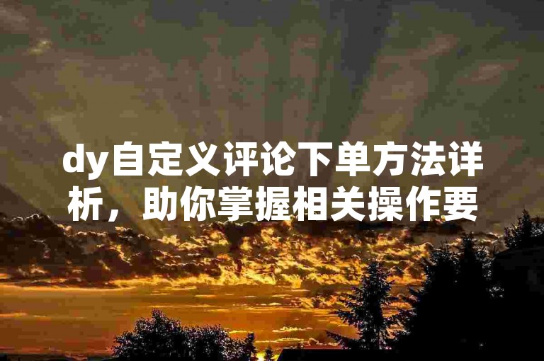 dy自定义评论下单方法详析，助你掌握相关操作要点！