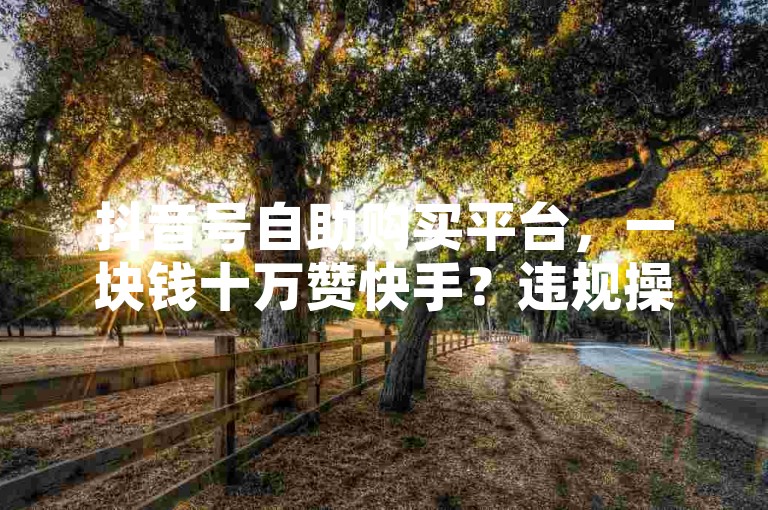 抖音号自助购买平台，一块钱十万赞快手？违规操作不可取！