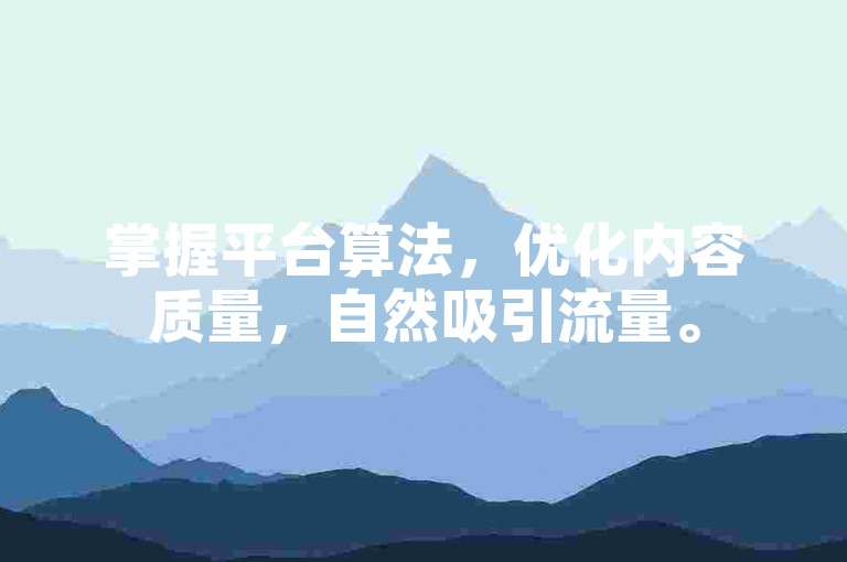 掌握平台算法，优化内容质量，自然吸引流量。