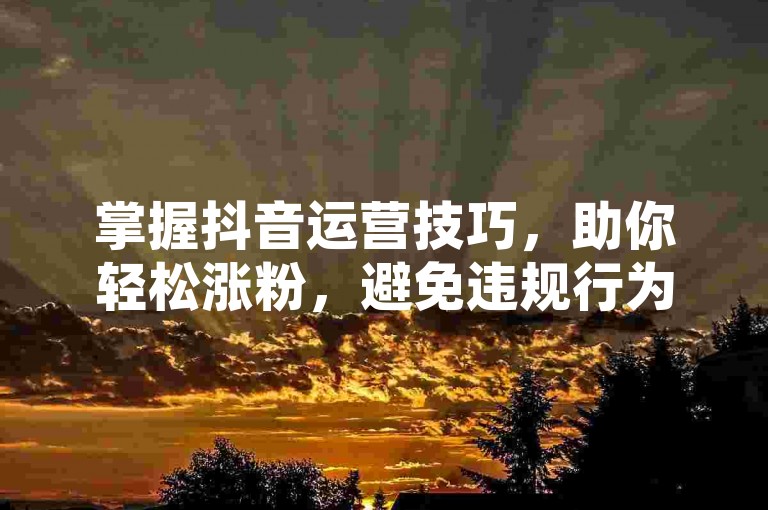 掌握抖音运营技巧，助你轻松涨粉，避免违规行为。