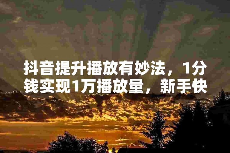 抖音提升播放有妙法，1分钱实现1万播放量，新手快学！